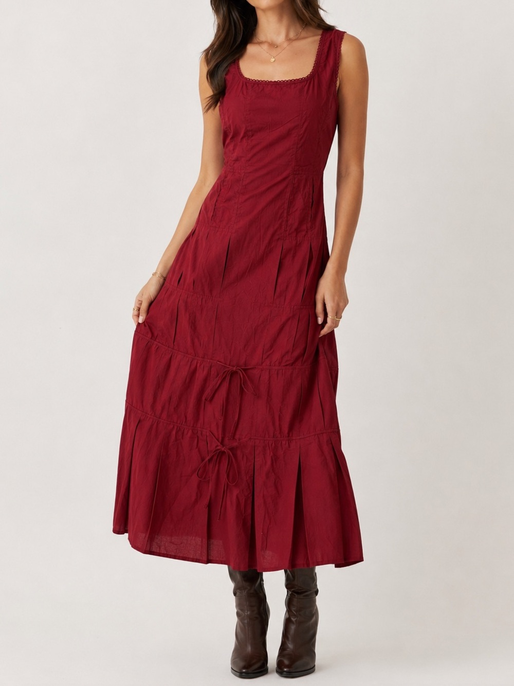Vintage Rene Denhy Burgundy Red Maxi Dress Sleeveless Size S Boho Whimsical